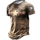 abordables T-shirts vintage-Homme Unisexe Etoile Impressions Graphiques T-shirt t-shirt en détresse Manche Courte T-shirt Impression 3D Col ras du cou Chemise ancien Sports Designer Extérieur Rue Quotidien Marron clair Dorée