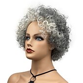 economico parrucca più vecchia-Le parrucche da donna nere ricci corte miste crema grigio scuro riscaldano i capelli naturali lisci e amichevoli