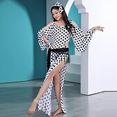 abordables Tenues de danse du ventre-Danse du ventre Robe Noeud Creuse Femme Entraînement Utilisation Manches Longues Taille haute Soie Glacée