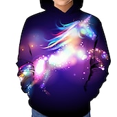 preiswerte Mädchen 3D Cartoon-Kinder Mädchen Kapuzenpullover Langarm Pferd 3D-Druck Grafik Sternenklarer Himmel Tier Druck Regenbogen Kinder Oberteile Aktiv Fantasie Schulanfang 3-12 Jahre