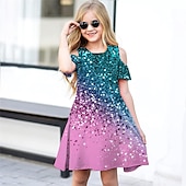 cheap 3D Shining Vision Dress-Girls&#039; 3D Mermaid Dress Short Sleeve 3D Print Summer Spring Vacation Daily Holiday Cute Casual Sweet Kids 3-12 Years A Line Dress Above Knee Regular Fit