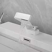 cheap Classical-Bathroom Sink Faucet Single Handle One Hole Waterfall Mixer Basin Taps Brass, 7-shaped Bend Vessel Tap Chrome Brushed Nickel Black Gold
