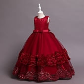 baratos Vestidos floridos-Infantil Pouco Para Meninas Vestido Floral Tecido Vestido A Line Festa Espetáculo Com Transparência Laço Branco Roxo Vinho Assimétrico Sem Manga Princesa Doce Vestidos Primavera Verão Normal 3-12 anos