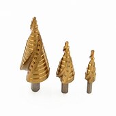 cheap Drill Bit Set-3pcs HSS Step Drill Bits Triangular Spiral Grooved Core Cone 4mm To 12mm 20mm 32mm Chamfer Hole Cut Cutter