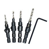 voordelige boor set:-4 stuks boren hss hexagon schacht verzonken tapper tool houtbewerking hout pilot gat maat #6 #8 #10 #12 met 1 moersleutel