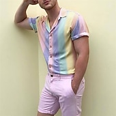 economico camicia da uomo con bottoni-Per uomo Camicia Camicia estiva Camicia con bottoni Camicia da campo Camicia cubana Viola Arcobaleno Manica corta Stampe astratte Collo ripiegabile Strada Informale Bottone giù Abbigliamento Di