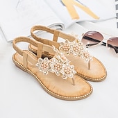 cheap Vacation Sandals-Women&#039;s Boho Floral Beaded Sandals – Casual Elastic Strap Summer Flip-Flops with Embellished Design for Beach or Casual Outfits