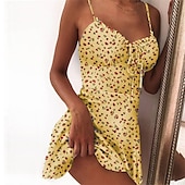 cheap Sundresses-Women&#039;s Casual Dress Sundress Floral Dress Mini Dress Dark Yellow Light Pink White Sleeveless Floral Lace up Spring Summer Spaghetti Strap Hot Vacation Weekend Slim 2023 S M L XL XXL 3XL 4XL 5XL