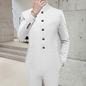 cheap Formal Suits-Men&#039;s Wedding Suits Black White Solid Colored Standard Fit 2 Piece Single Breasted Two-buttons