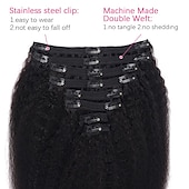 abordables Extensions à Clips-clip dans les extensions de cheveux de cheveux humains crépus raides soyeux vierge cheveux clip en pleine tête 18 pouces non transformés brésiliens remy cheveux humains pour les femmes noires 8 pièces