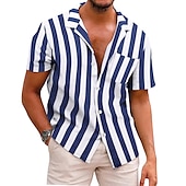 economico camicia da uomo con bottoni-Per uomo Camicia Camicia Estiva Camicia casual Camicia con colletto cubano Camicia con Bottoni Camicia con collo camp Nero Blu Manica Corta A righe Collo ripiegato Stampa 3D Ferie Righe Abbigliamento