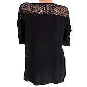 abordables Hauts en dentelle-chemise femme chemise en dentelle chemisier haut à œillets mousseline streetwear basique décontracté brodé manches courtes régulier hauts col en V quotidien sortie week-end noir blanc rouge bleu vert
