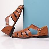 preiswerte Kleidungs-Sandalen-Herren-Fischersandalen aus braunem Kunstleder mit geschlossener Spitze und Schnallenriemen – lässige, atmungsaktive Sommerschuhe für draußen und den Alltag
