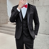 cheap Homecoming Suits-Men&#039;s Wedding Party Tuxedos Black Tie Homecoming Solid Color Standard Fit 3 Piece Single Breasted One-button
