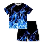 お買い得  男の子の3Dビジョンと幾何学-２個 子供 男の子 Tシャツ＆ショーツ アンサンブル 衣装 グラフィック 半袖 プリント 設定 アウトドア スポーツ ファッション クール 夏 春 3〜13歳 ブルー