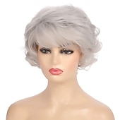 economico parrucca più vecchia-parrucca da vecchia signora capelli corti ricci grigi con frangetta parrucche piene cosplay resistenti al calore capelli sintetici naturali