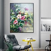 お買い得  花/植物画-ハング塗装油絵 手描きの 縦式 静物画 花柄 / 植物の コンテンポラリー 近代の インナーフレームなし(枠なし)