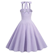 abordables Vestidos-Vestido de mujer de la década de 1950 audrey hepburn halter swing vestido 100% algodón flare vestido retro vintage gráfico check diario fiesta de té casual diario sin mangas ajuste&amp;amp; vestido