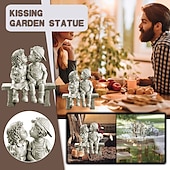 abordables esculturas y estatuas de jardín-Primer beso resina jardín estatua cachorro amor niña y niño besándose yarda estatuilla en miniatura decoración de jardín