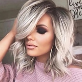 economico parrucca più vecchia-parrucche corte di capelli neri castani con frangetta parrucche nere pixie tagliate per le donne anziane misti punti salienti marrone scuro parrucche sintetiche a strati shaggy parrucca naturale
