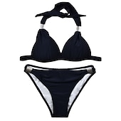 olcso Bikiniszettek-Női Szabályos Fürdőruha Bikini 2 darab Tanga Fürdőruha Pánt 2 db Nyissa meg a Vissza elemet Szexis Szabadság Divat Tiszta szín V-zsinór Ujjatlan Fürdőruhák