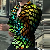 cheap Geometric Pattern-Men&#039;s Color Block Optical Illusion Geometric Pattern Shirt Button Up Shirt Long Sleeve Fashion Designer Casual Outdoor Street Holiday Summer Spring Turndown Print Button-Down Pink Purple Green