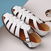 preiswerte Kleidungs-Sandalen-Herren-Fischersandalen aus braunem Kunstleder mit geschlossener Spitze und Schnallenriemen – lässige, atmungsaktive Sommerschuhe für draußen und den Alltag