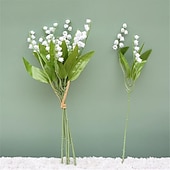 cheap Artificial Flower-1 Bouquet 6 Pcs Artificial Flower Bride Holds Bouquet Of European Lily Of The Valley In Her Hand,Fake Flowers For Wedding Arch Garden Wall Home Party Hotel Office Arrangement Decoration 37CM