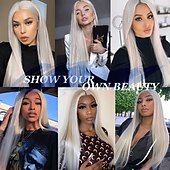 cheap Synthetic Trendy Wigs-Platinum White Wig Long Straight Hair Platinum Blonde Wig Heat Resistant Fiber Hair Synthetic Laceless Wig for Fashionable Women Christmas Party Wigs