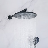cheap Shower Faucets-10 Inch Round Shower Faucets Sets,3-Function Matte Black / Chrome Complete with Brass Shower Head and Solid Brass Handshower Mount Inside Rainfall Shower Head System