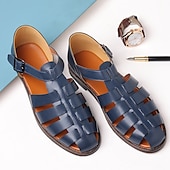 preiswerte Kleidungs-Sandalen-Herren-Fischersandalen aus braunem Kunstleder mit geschlossener Spitze und Schnallenriemen – lässige, atmungsaktive Sommerschuhe für draußen und den Alltag