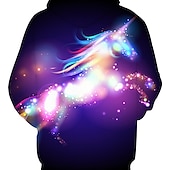 preiswerte Mädchen 3D Cartoon-Kinder Mädchen Kapuzenpullover Langarm Pferd 3D-Druck Grafik Sternenklarer Himmel Tier Druck Regenbogen Kinder Oberteile Aktiv Fantasie Schulanfang 3-12 Jahre