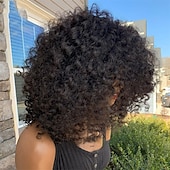 economico Parrucche di capelli veri senza cuffia-Capelli umani di Remy Parrucca Riccio Con frangia Natura nera Senza tappo Brasiliano Per donna Nero Naturale 8 pollici 10 pollici 12 pollici Da mare Festa / Serata Da tutti i giorni
