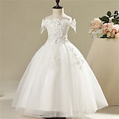 economico Abiti da damigella-Abito da damigella d&#039;onore bambina Da ragazza Vestito Abito da principessa Vestito da festa Matrimonio Feste Pegeant Elegante Da principessa Dolce Retato Fiore decorativo Manica corta Senza spalline