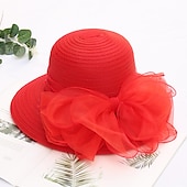 billige Partyhatter-Kentucky Derby Hatt Hatter Organza Halmsupphatt Halmlue Solhatt Uformell Ferie Melbourne Cup Cocktail Royal Ascot Vintage Stil Elegant Med Sløyfebånd Applikasjoner Hodeplagg Hodebekledning Race Day