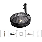 abordables Éviers-Lavabo de salle de bain avec robinet chromé, lavabo en verre, lavabo à cylindre, lavabo à main, installation de plan de travail, bassin en verre avec robinet en laiton chromé