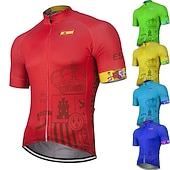 abordables Maillots pour hommes-Homme Maillot de cyclisme Espagne Drapeau national Manche Courte Cyclisme Maillot Top avec 3 poches arrière VTT Vélo tout terrain Cyclisme sur route Résistant aux UV Séchage Rapide Bandes