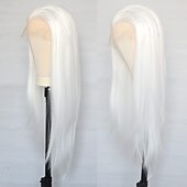 cheap Synthetic Lace Wigs-Synthetic Lace Wig Natural Straight Style 12-26 inch White Silky Straight 13*2.5 lace front Wig Female Wig White