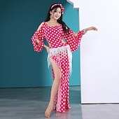 abordables Tenues de danse du ventre-Danse du ventre Robe Noeud Creuse Femme Entraînement Utilisation Manches Longues Taille haute Soie Glacée