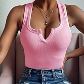 billige Tanks og camisole til kvinner-Kvinne Camisole Tank Top Svart Hvit Gul Enfarget Uten Ermer Fest Sport Gatekledd Løs Sexy V Hals Vanlige S