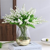 cheap Artificial Flower-1 Bouquet 6 Pcs Artificial Flower Bride Holds Bouquet Of European Lily Of The Valley In Her Hand,Fake Flowers For Wedding Arch Garden Wall Home Party Hotel Office Arrangement Decoration 37CM