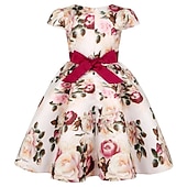 cheap Casual Dresses-Kids Girls' Dress Flower Dress Flower Short Sleeve Anniversary Party Tie Knot Bow Adorable Princess Sweet Polyester Knee-length Skater Dress Pleat Dress Floral Dress Summer Spring 4-13 Years