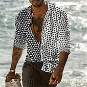 preiswerte Herrenhemd zum Knöpfen-Herren Hemd Sommerhemd Knopfhemd Schwarz / Weiß Schwarz Weiß Rote Langarm Tupfen Kragen Straße Lässig Button-Down Bekleidung Polyester Sport Mode Klassisch Bequem
