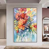 abordables Peintures fleurs/botaniques-Peinture à l&#039;huile Hang-peint Peint à la main Verticale Abstrait Paysage Rétro Vintage Moderne Toile roulée (sans cadre)