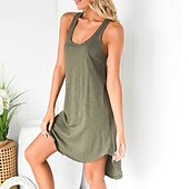 billiga Solklänningar-kvinnors pyjamas nattlinne nattlinne pjs ren färg komfort mjuk hem semester ärmlös vår sommar svart armégrön hem outfits