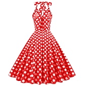 halpa Mekot-naisten 1950-luvun audrey hepburn riimu keinu mekko 100 % puuvillaa flare mekko retro vintage gingham check päivittäiset vaatteet teekutsut rento päivittäinen hihaton istuvuus&amp;amp; soihduttava mekko