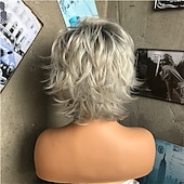 economico parrucca più vecchia-parrucche pixie cut parrucca grigia corta argento omber grigio parrucche ondulate pixie cut per donne bianche con frangetta capelli sintetici naturali