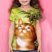 preiswerte Mädchen 3D Tiere-Mädchen 3D Tier Katze T-Shirt Kurzarm 3D-Druck Sommer Aktiv Polyester kinderkleidung 4-12 Jahre Schulanfang Freizeitskleidung Regular Fit