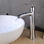 cheap Classical-Waterfall Bathroom Faucet, Rustic Nickel Single Handle One Hole Brass Waterfall Bathroom Sink Faucet with Hot and Cold Water