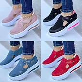 cheap Women's Sneakers-Women's Blue and Pink Breathable Mesh Slip-On Wedge Sneakers with Air Cushion Sole - Perfect for Casual Walks and Everyday Wear